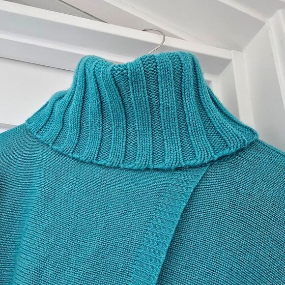 Diane Von Furstenberg Ahiga Turtleneck Poncho Wool Cadhmere Sweater in Turquouse - Picture 2 of 14